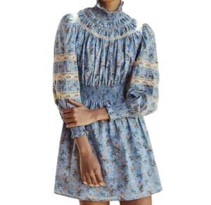 Hunter Bell Ryan Dress Ditsy Blue Floral Long Sleeve | M